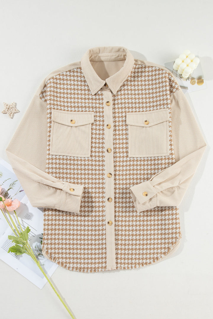 Drune | Hundezahn Muster Hemdjacke Baumwollmischung Trendy und Komfortabel