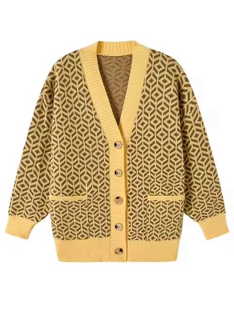 Drune | Cozy knitted cardigan with geometric pattern and button placket