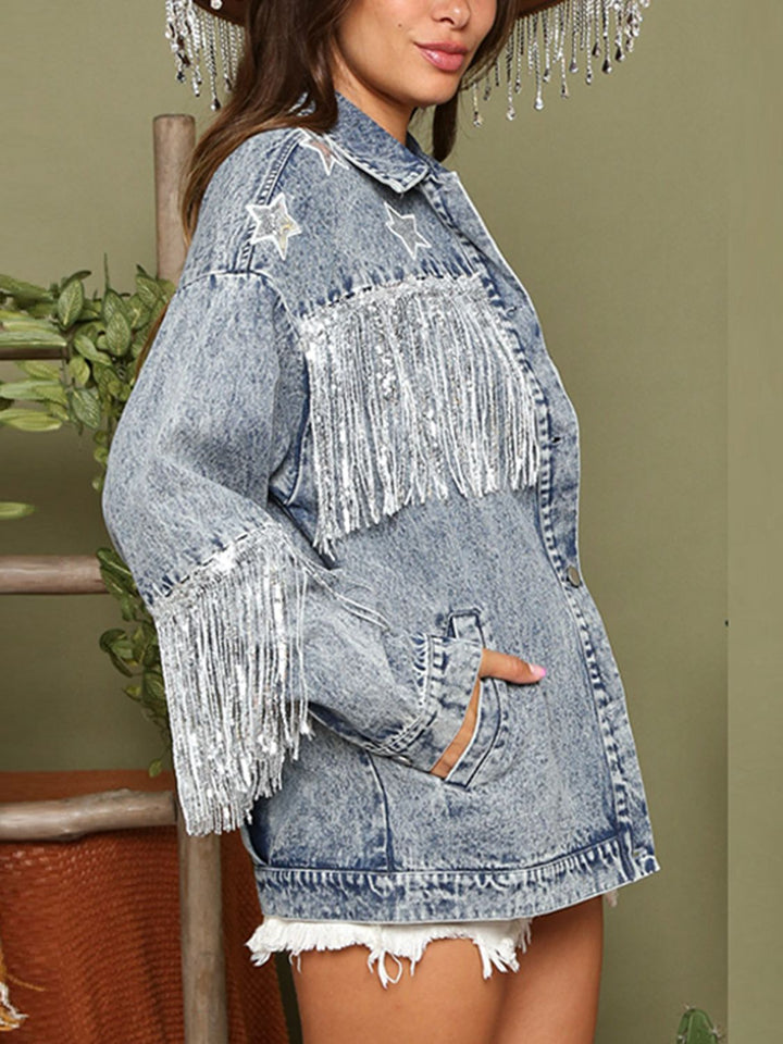 Drune | Fransen Details Lange Ärmel Denimjacke