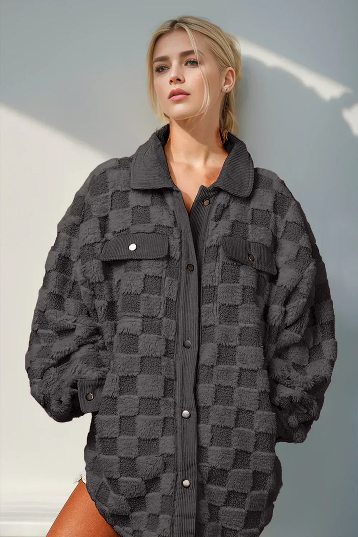 Drune | Jacke mit Karostruktur Knopfverschluss Weich und Übergrößen