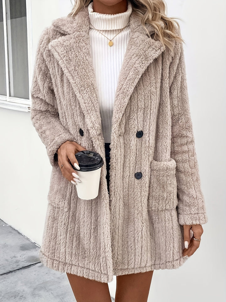 Drune | Doppelknopf-plüschjacke mit Reverskragen Polyester Weich und Warm
