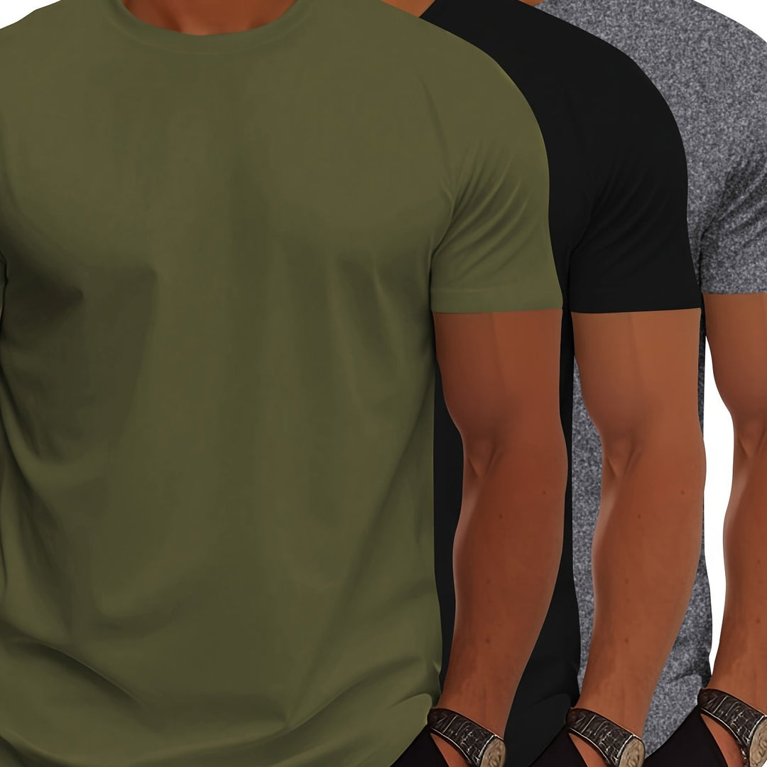 Drune | 3er Pack Herren T-shirts Mit Kurzen Ärmeln, Sommerliche Einfarbige Farbe