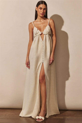 Drune | Maxikleid mit V-Ausschnitt und Hohem Blumen-Schlitz