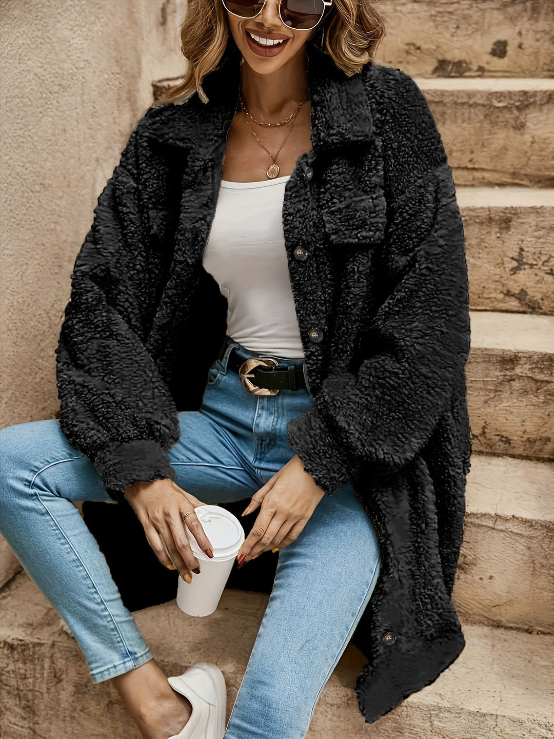 Drune | Lange Jacke Im Sherpa-stil Polyester Warm und Stilvoll
