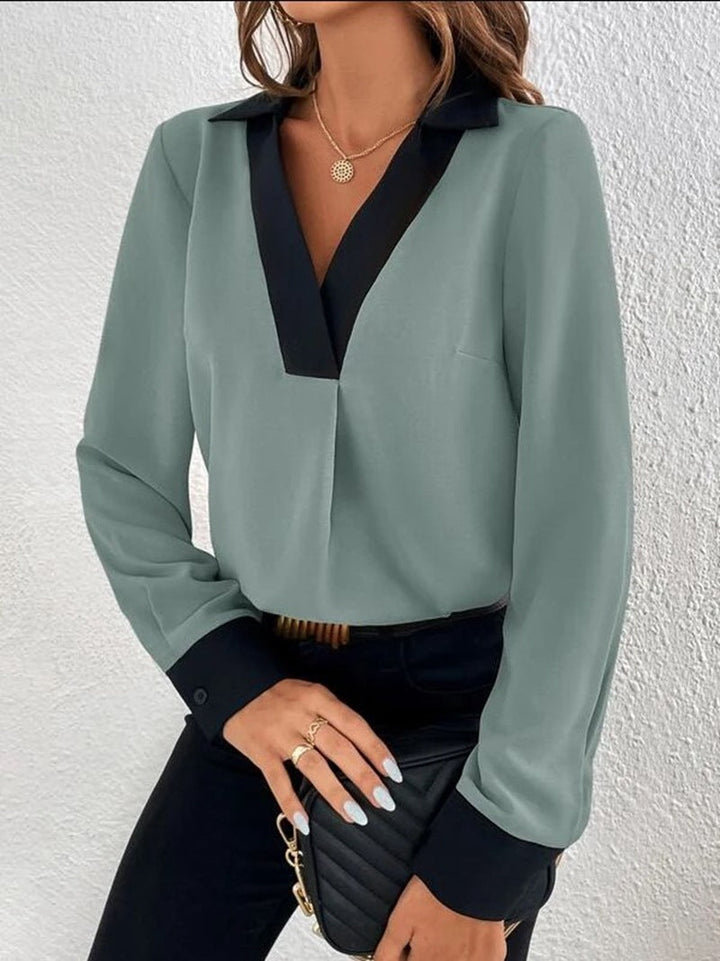 Drune Damen-Shirt mit V-Kragen und Kontrastfarben