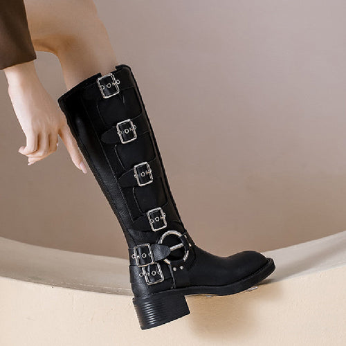 Drune | Frauen Sommer Gürtel Schnalle Chunky Absatz Martin Stiefel