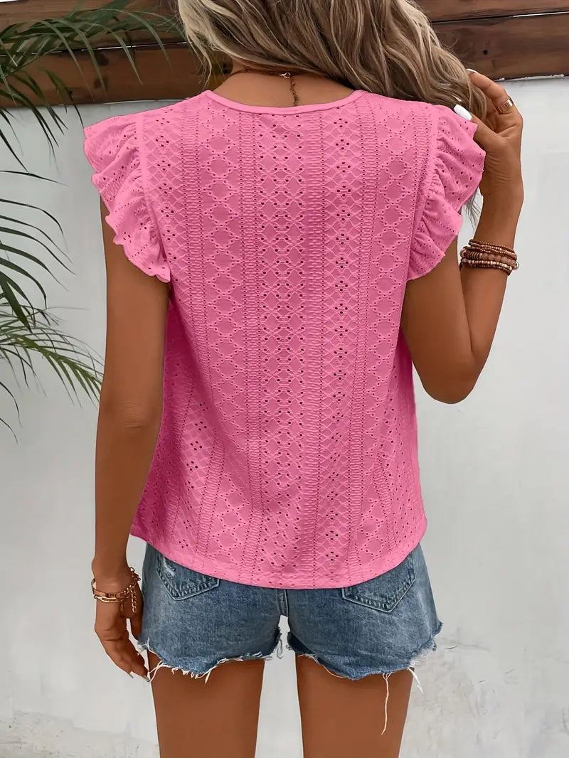 Drune – vintage-t-shirt mit rundhalsausschnitt und rüschenbesatz