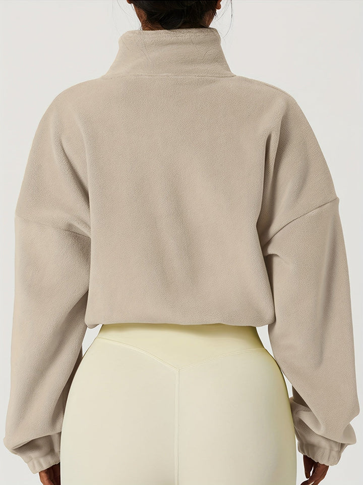 Drune | Kurze Jacke aus khakifarbenem Fleece für einen lässigen Look