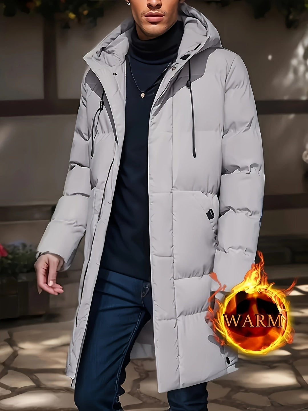 Drune |  Schwarze Gepolsterte Lange Jacke Mit Kapuze Baumwoll Winterjacke Für Herren - Perfekt für Outdoor Aktivitäten