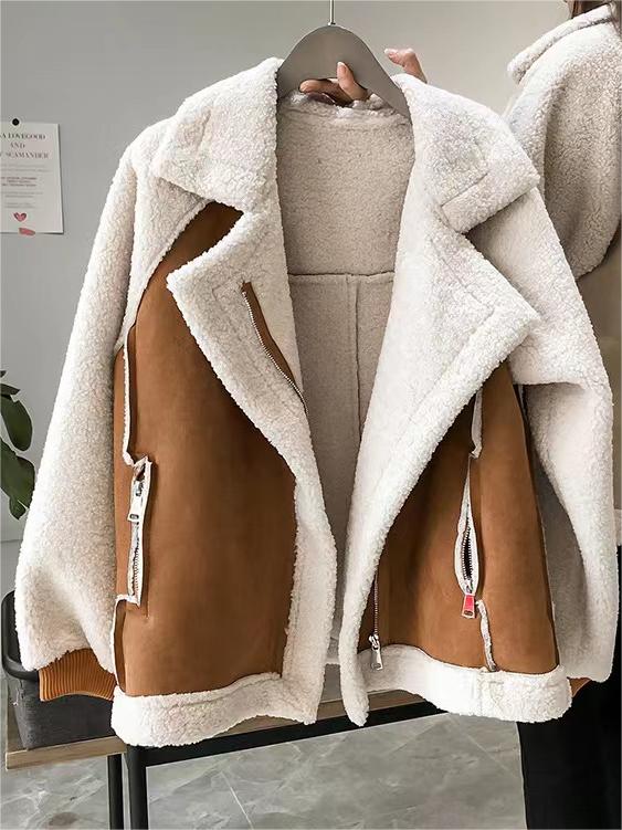 Drune | Oversize Vegane Kunstfell Wildlederjacke mit Reverskragen