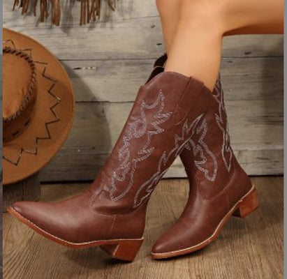Drune Damen Westernstiefel | Neue Modische Cowboystiefel im Vintage-Stil
