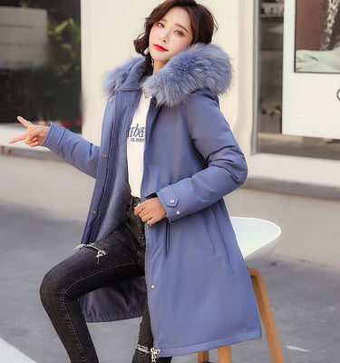 Damen Winterparka mit abnehmbarer Kapuze und Kunstfellbesatz Drune