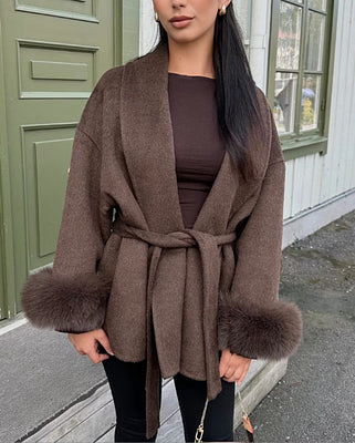 Drune | Damen-Wollmantel mit weiten Ärmeln und Teddy-Puffern Carmela