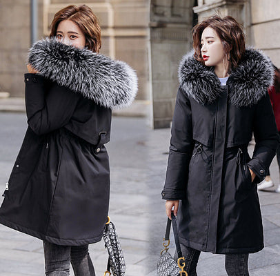 Damen Winterparka mit abnehmbarer Kapuze und Kunstfellbesatz Drune