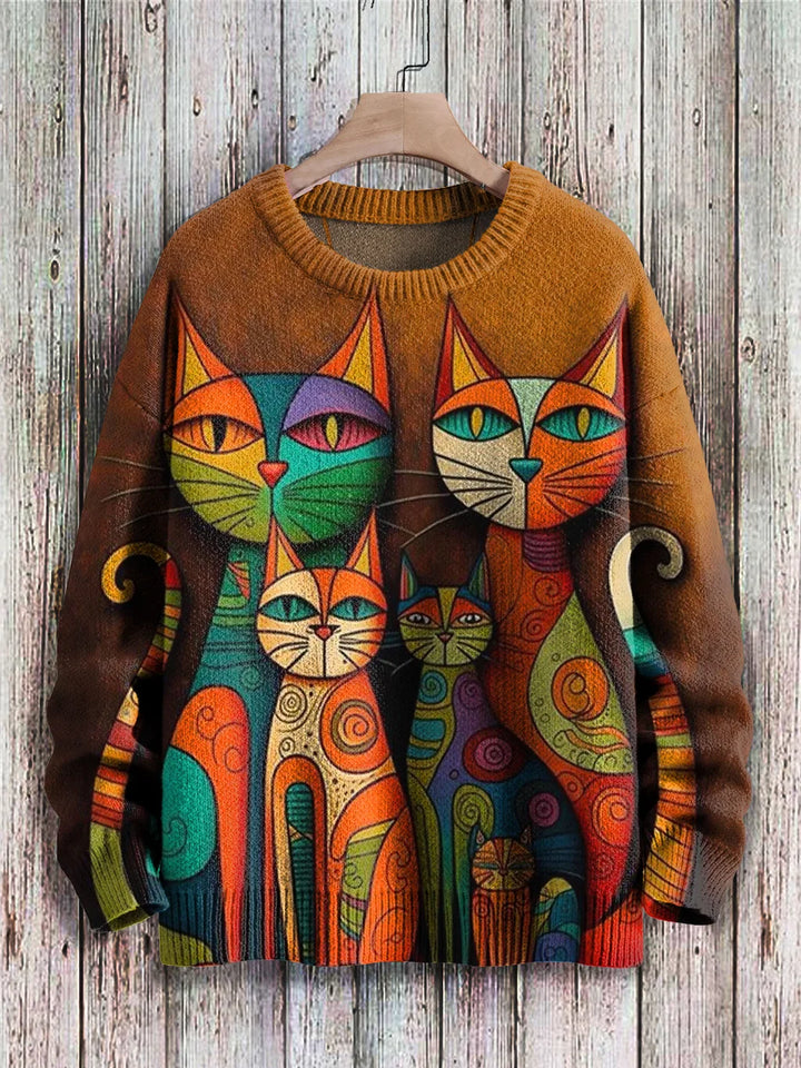 Drune | Fröhlicher Katzenprint-Pullover für Frauen