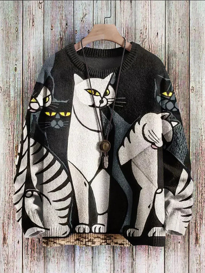Drune | Fröhlicher Katzenprint-Pullover für Frauen