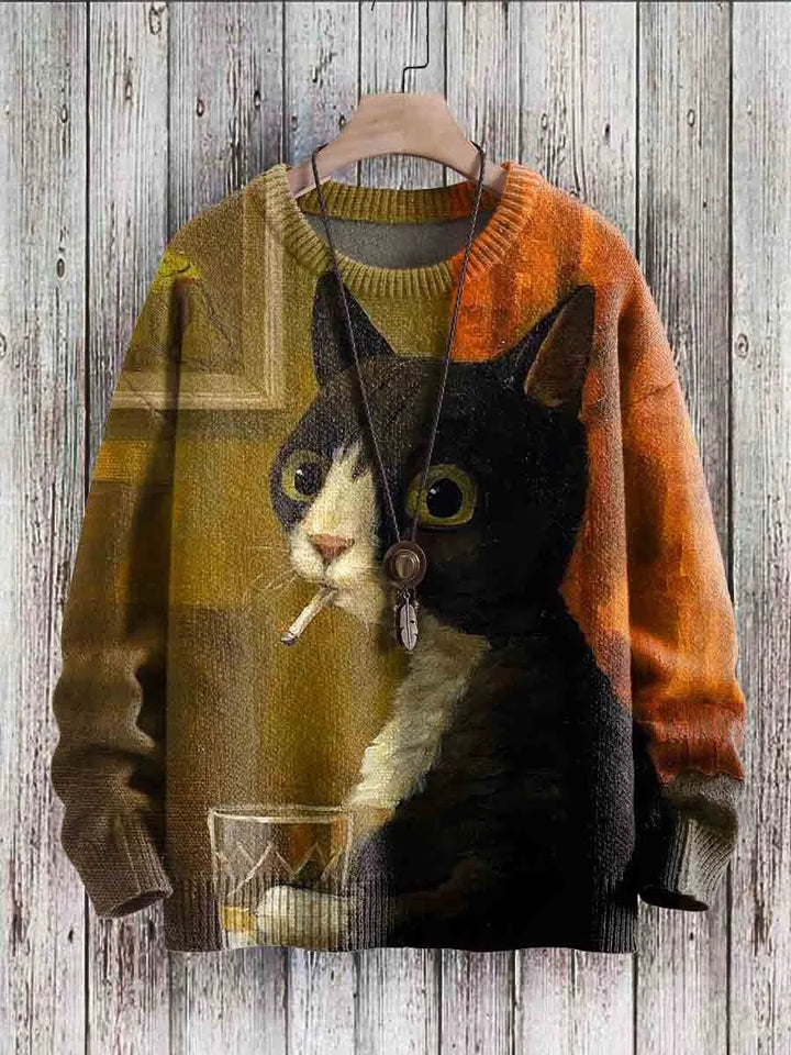 Drune | Fröhlicher Katzenprint-Pullover für Frauen