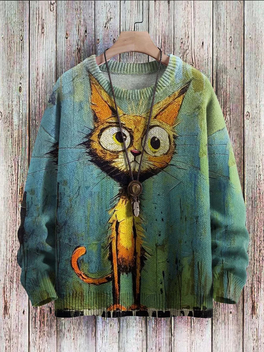 Drune | Fröhlicher Katzenprint-Pullover für Frauen