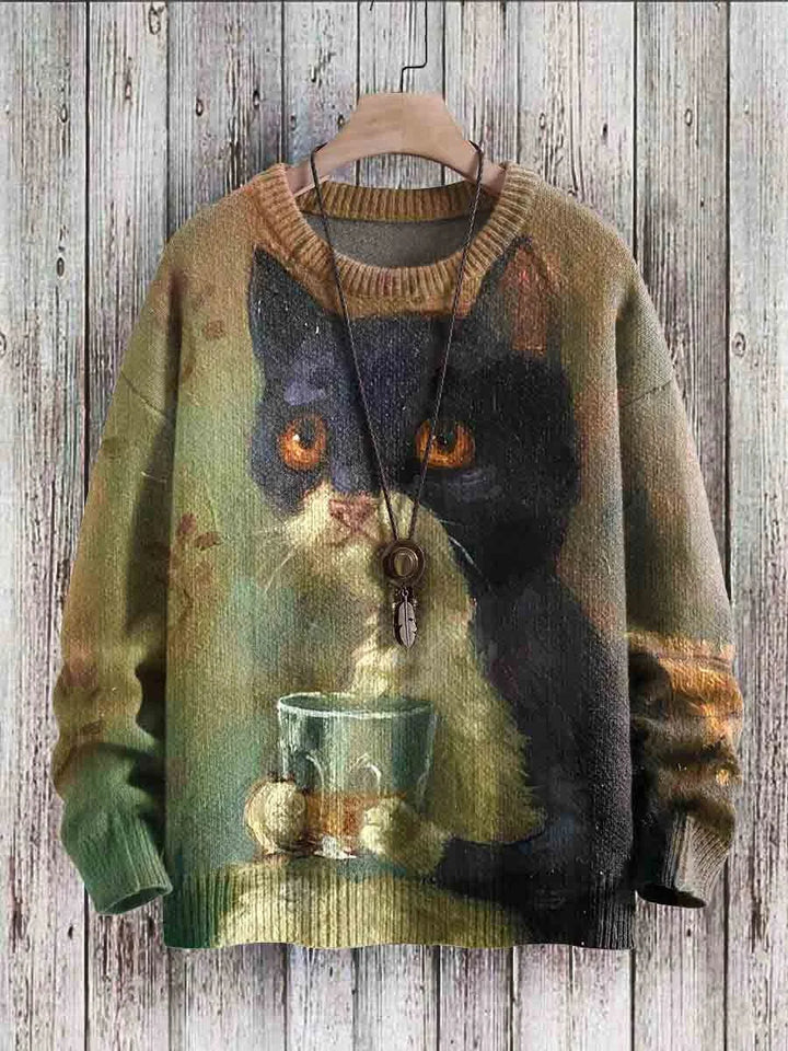 Drune | Fröhlicher Katzenprint-Pullover für Frauen