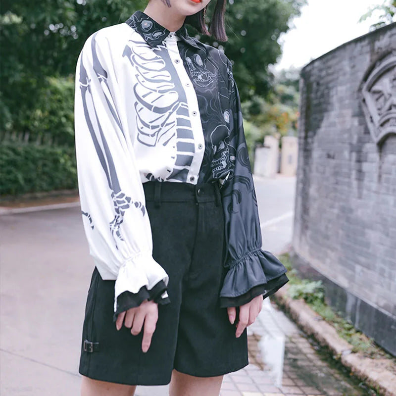 Drune | Stylisches Totenkopf-Print Damen-Shirts
