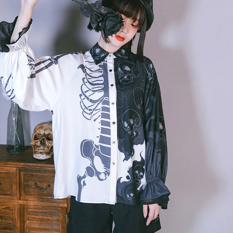 Drune | Stylisches Totenkopf-Print Damen-Shirts