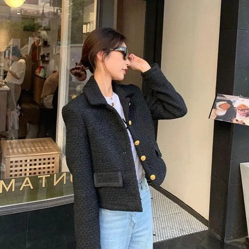 Drune | Chic Vintage Cropped Tweed Jacke Frauen
