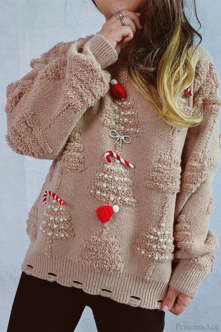 Drune | Weihnachten 3D Baum Perle Solid Flocked Pullover