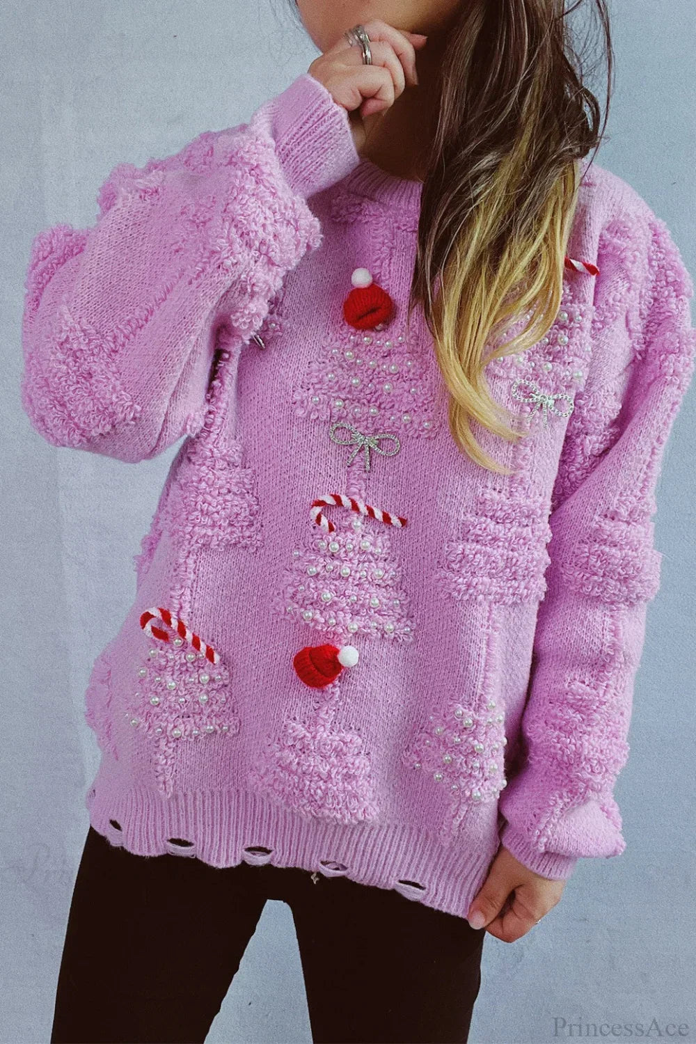 Drune | Weihnachten 3D Baum Perle Solid Flocked Pullover