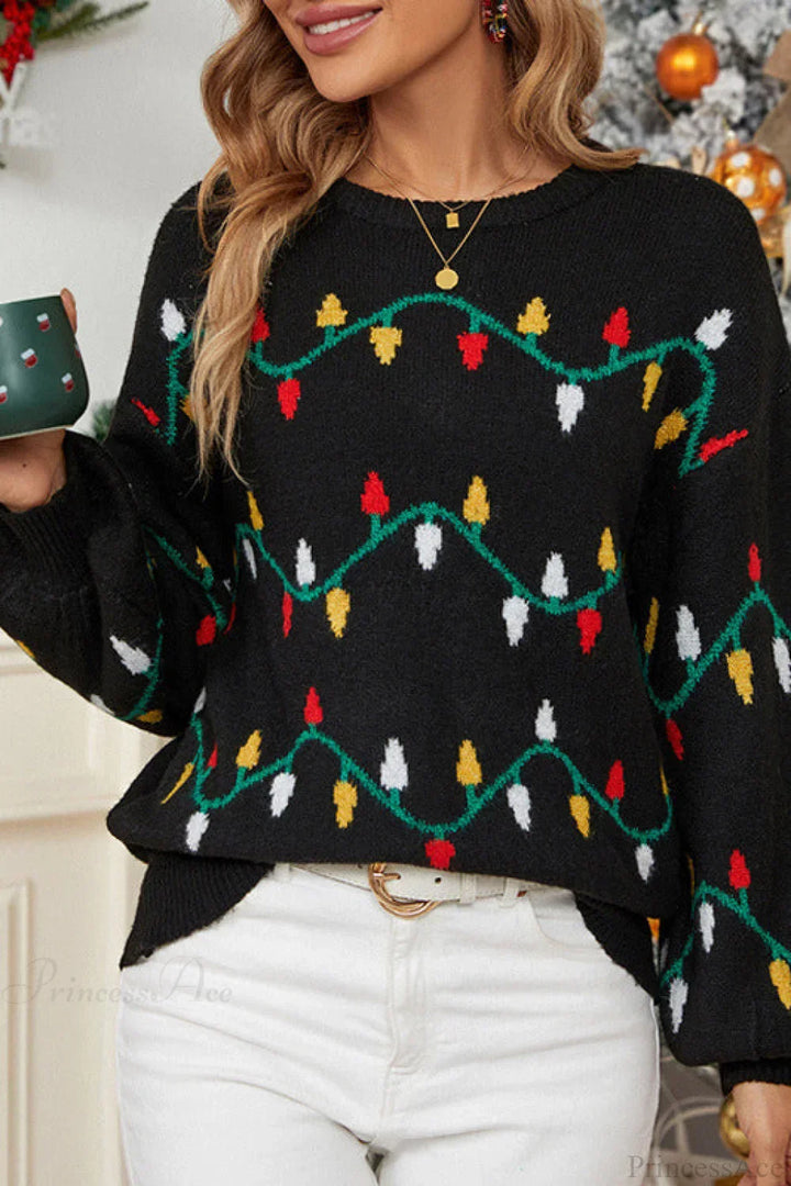 Drune | Weihnachtslicht Süßer lockerer Pullover Strickpullover
