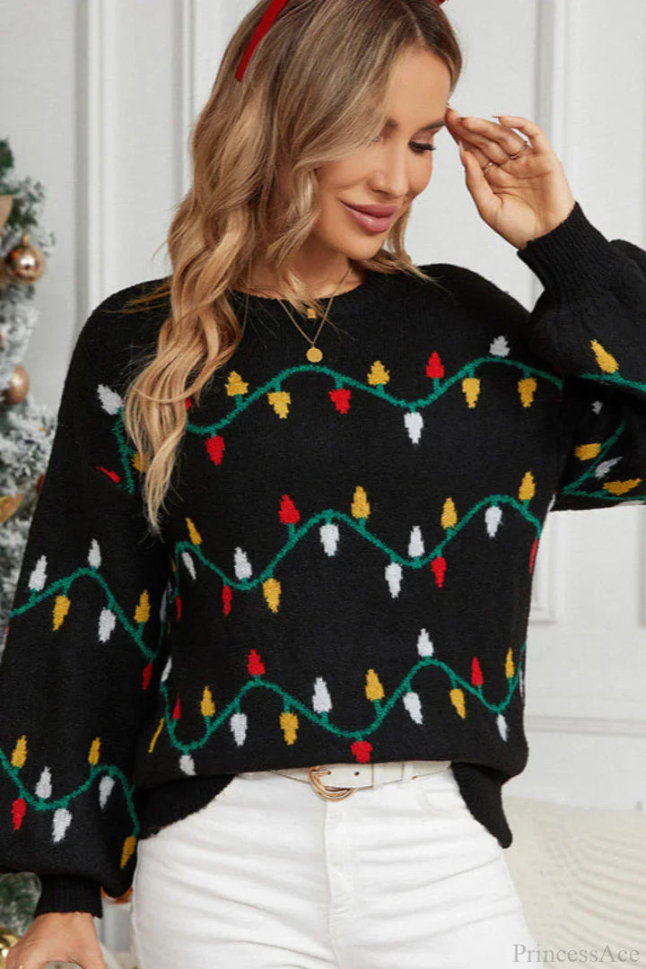 Drune | Weihnachtslicht Süßer lockerer Pullover Strickpullover