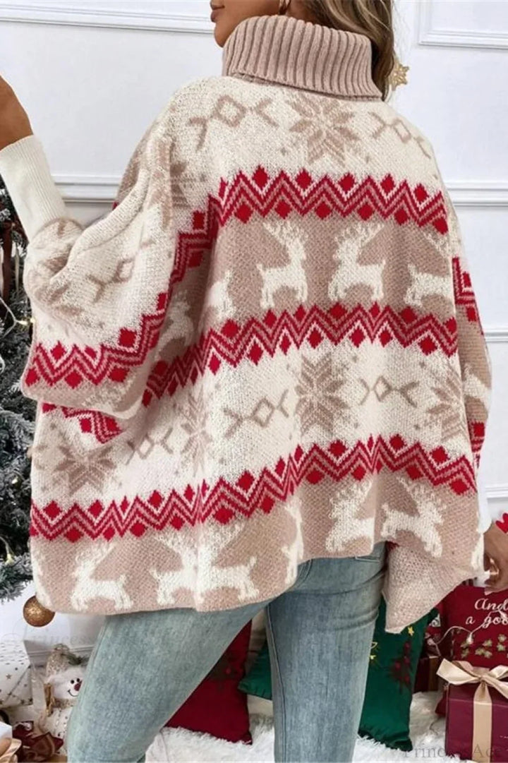 Drune | Weihnachts-Elch Hoher Kragen Kontrast Fledermausärmel Pullover
