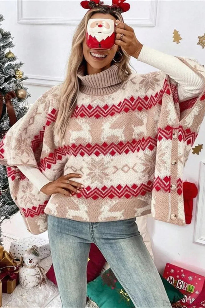 Drune | Weihnachts-Elch Hoher Kragen Kontrast Fledermausärmel Pullover