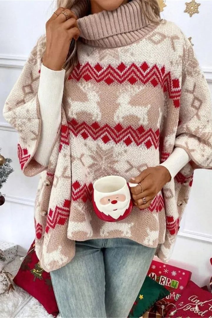 Drune | Weihnachts-Elch Hoher Kragen Kontrast Fledermausärmel Pullover