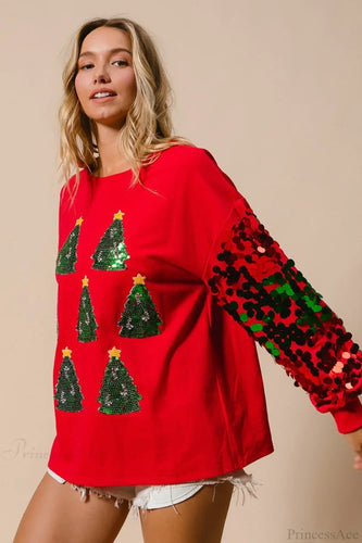 Drune | Weihnachts Pailletten Langarm Lässiges Sweatshirt