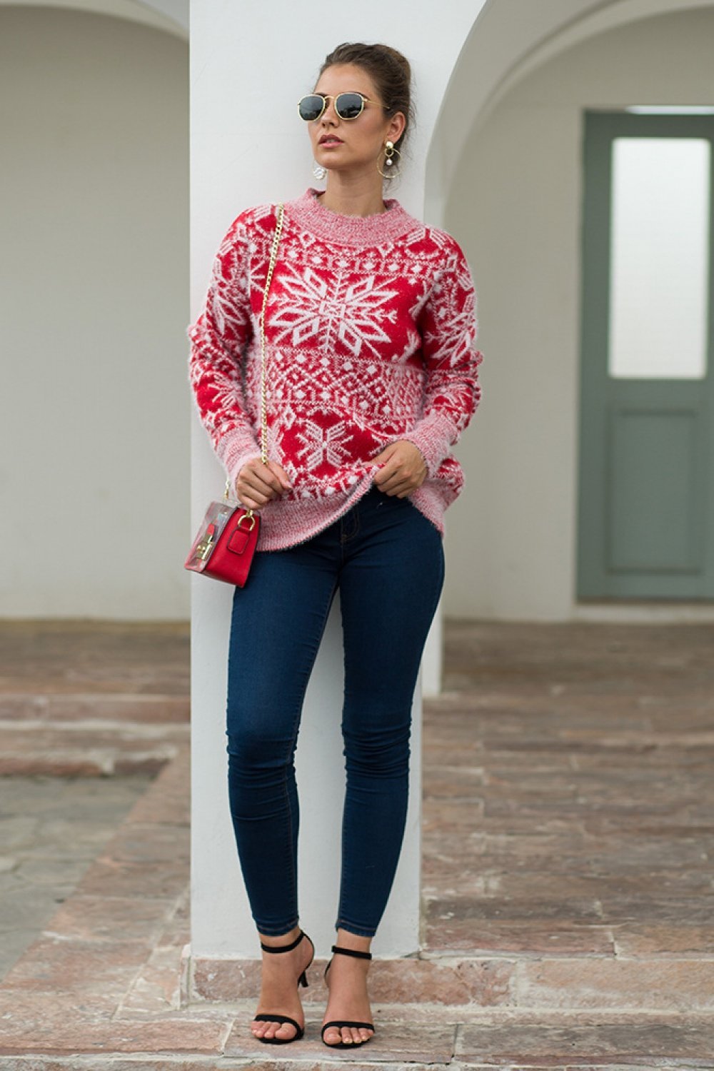 Drune Weihnachts-Schneeflocken-Plüsch-Pullover
