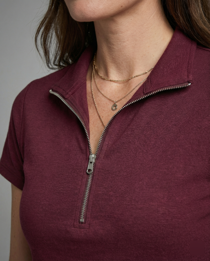 Damen Poloshirt mit kurzem Reißverschluss und figurbetontem Schnitt Drune