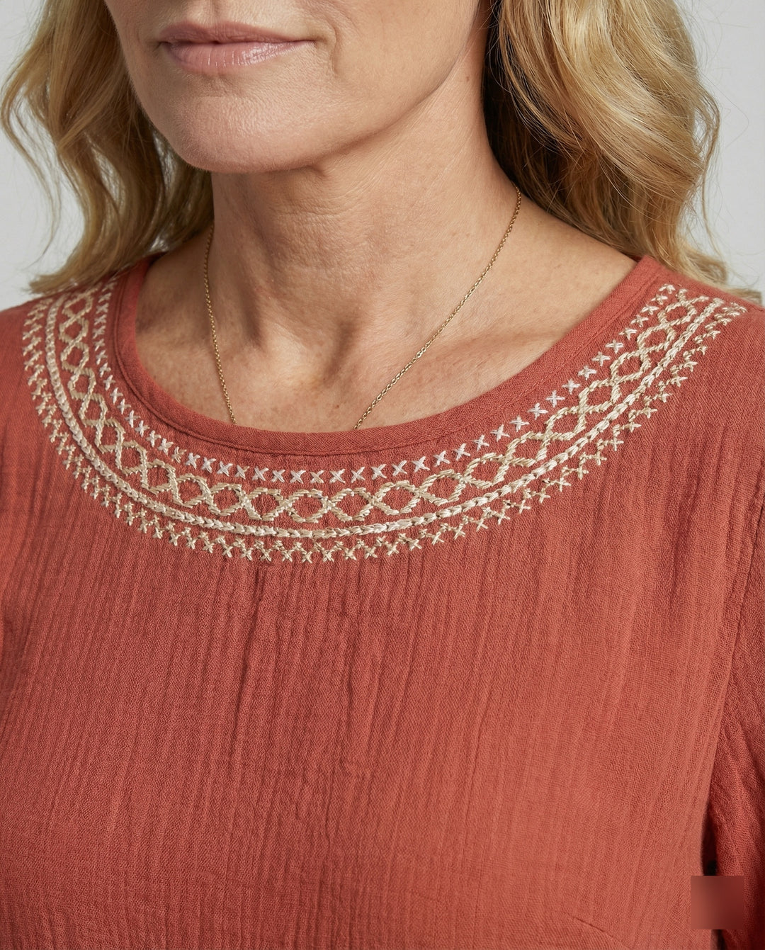 Drune - Damen Besticktes Baumwoll-Leinen Kleid, Luftig & Locker Geschnitten