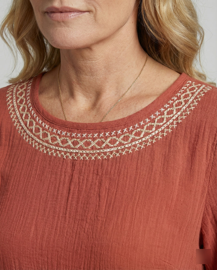 Drune - Damen Besticktes Baumwoll-Leinen Kleid, Luftig & Locker Geschnitten