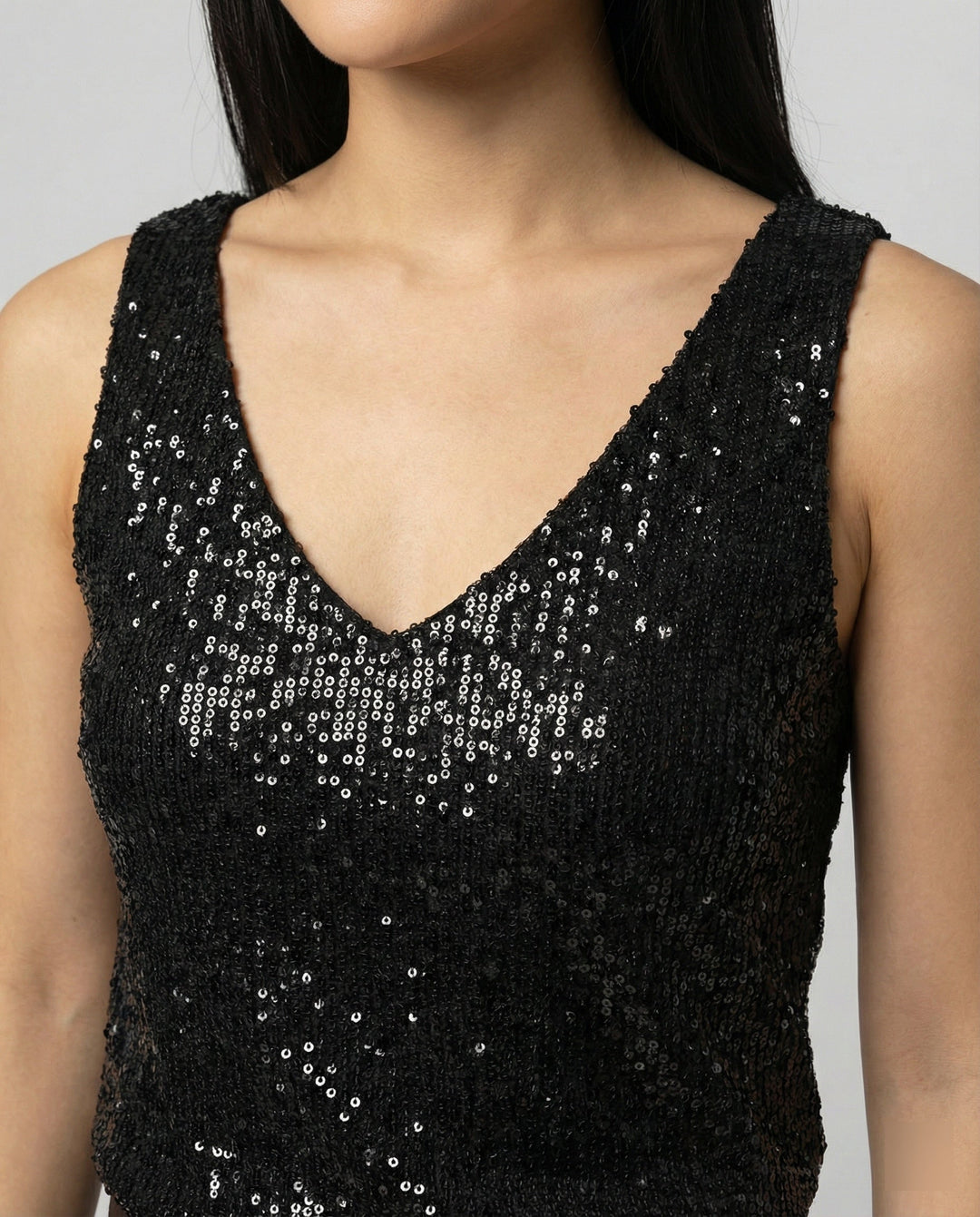Damen Glitzerndes Oberteil mit V-Ausschnitt und funkelndem Paillettenbesatz Drune
