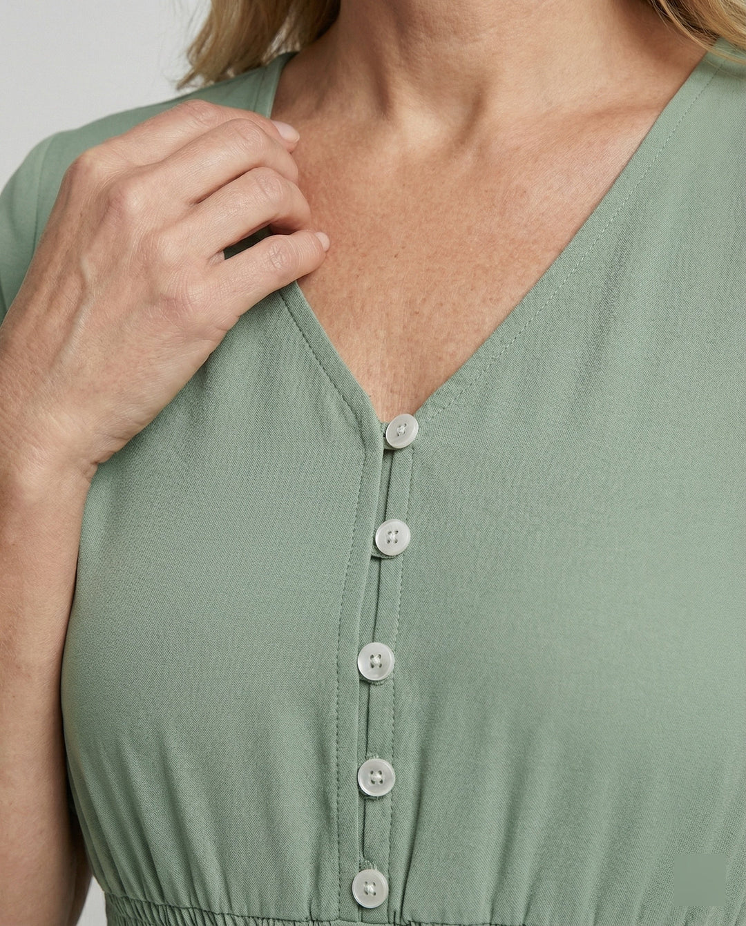 Damen Midikleid V-Ausschnitt mit Knopfleiste