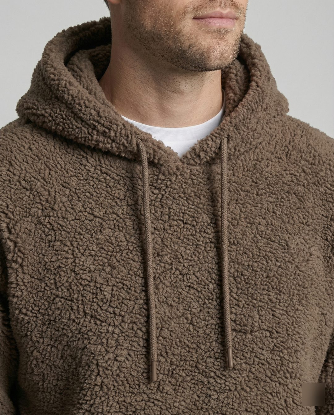 Herren Kuscheliger Teddy-Pullover mit Kapuze und elastischem Bund Drune