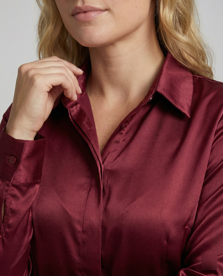 Damen Satin-Bluse mit klassischem Kragen Drune