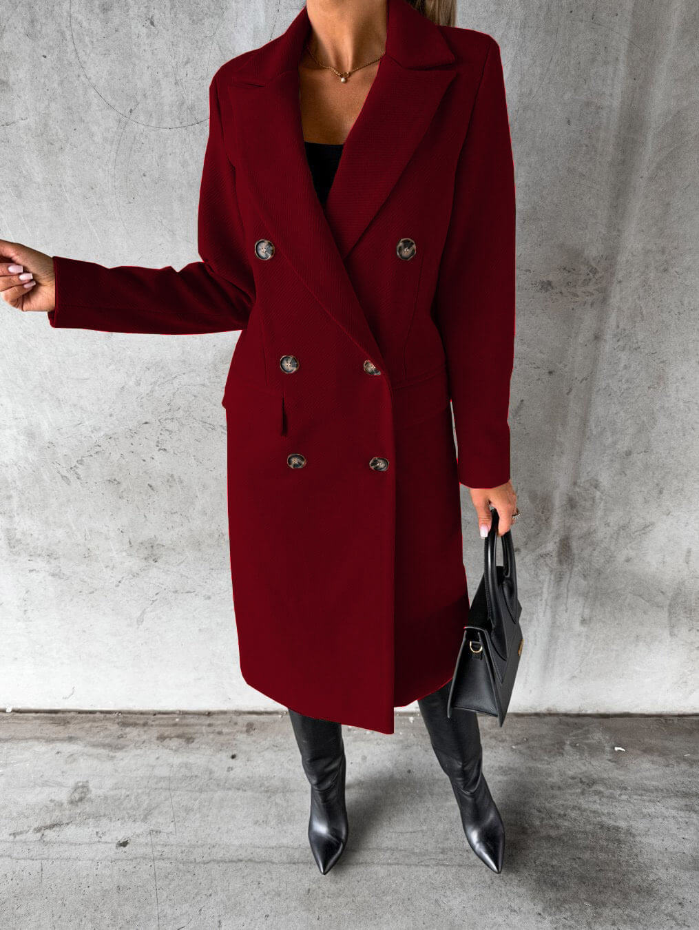 Drune | Damen Lange Jacke - Doppelt Knopf - Taillierte Passform - Mit Revers - Formelle Elegante Kleidung