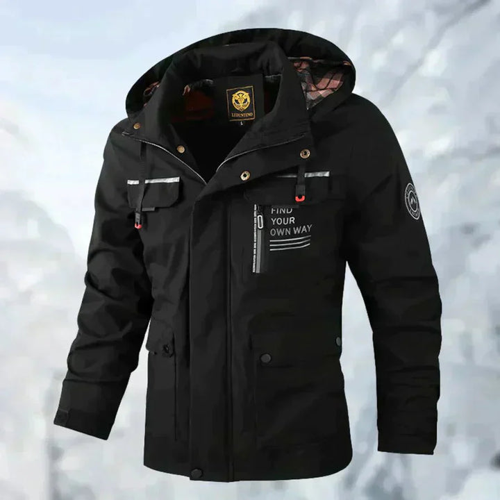 Drune | Winterjacke Wasserdicht Und Warm Kapuze Und Hoher Kragen Mehrere Taschen