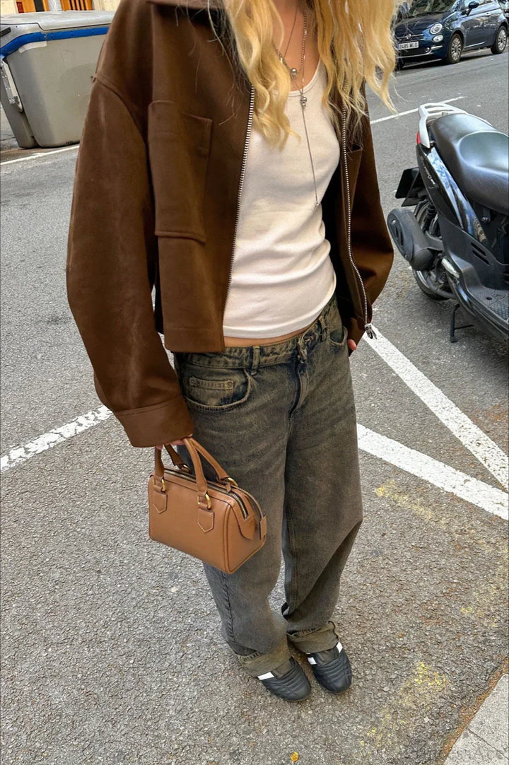 Drune | Reißverschluss Faux Wildlederjacke