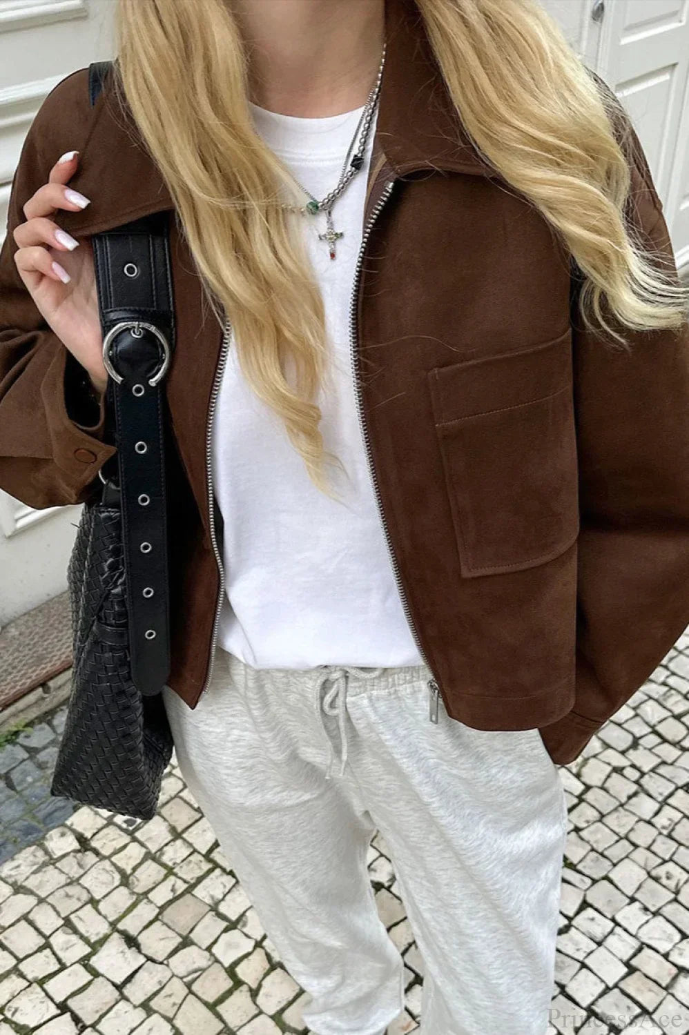 Drune | Reißverschluss Faux Wildlederjacke