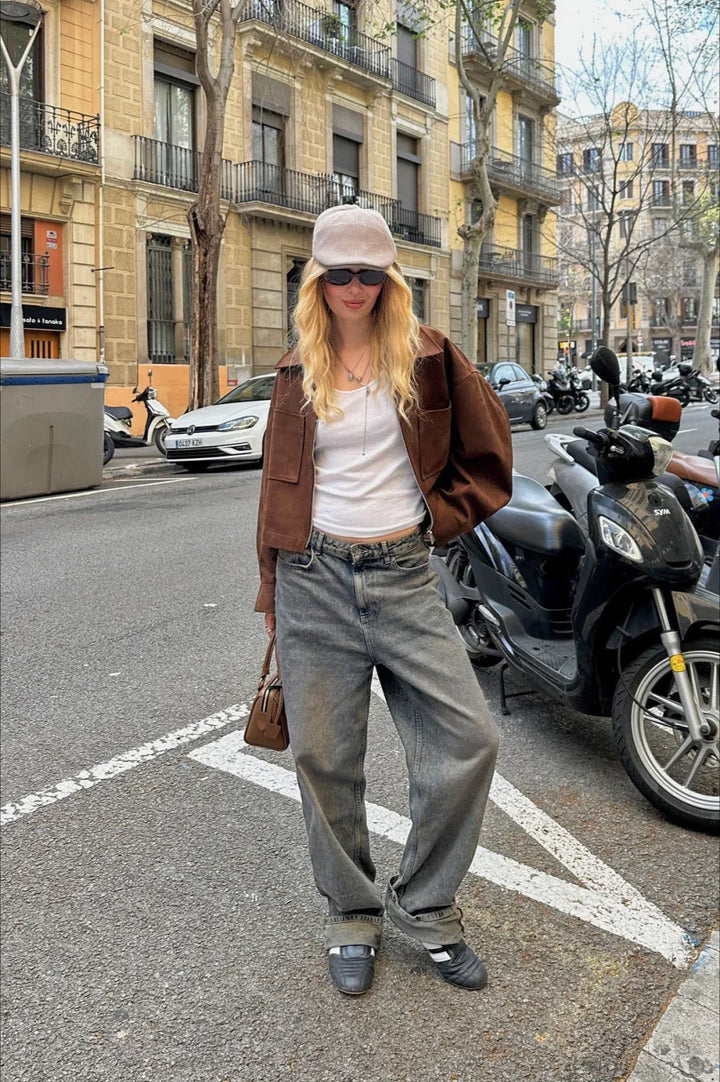 Drune | Reißverschluss Faux Wildlederjacke