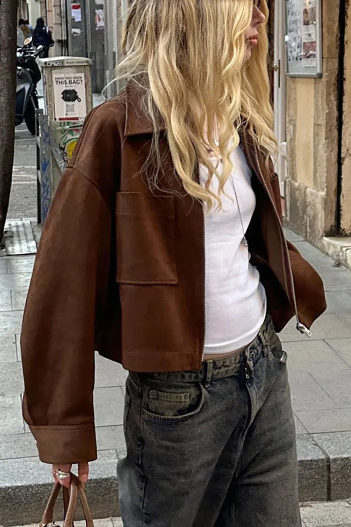 Drune | Reißverschluss Faux Wildlederjacke