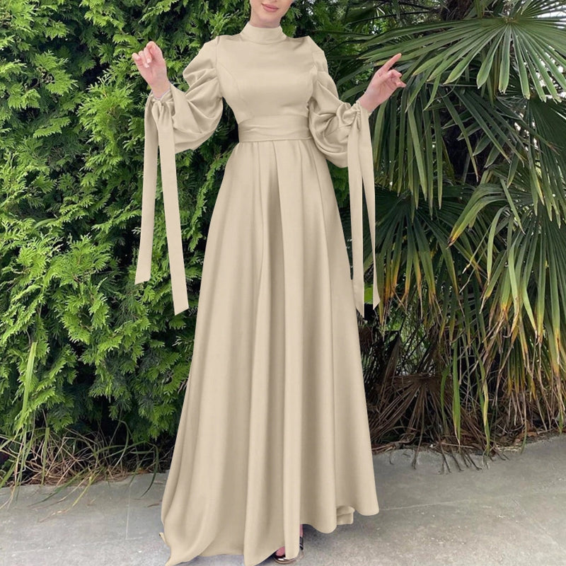 Drune | Elegantes Frauen Muslimisch Islamisch Saati Grosgrain Einfarbig Maxi Kleid Mit Gürtel
