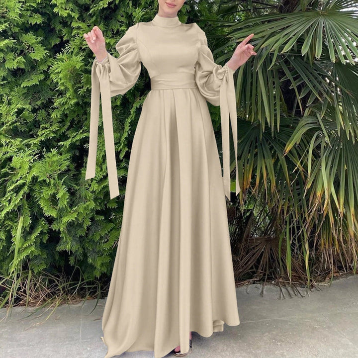 Drune | Elegantes Frauen Muslimisch Islamisch Saati Grosgrain Einfarbig Maxi Kleid Mit Gürtel